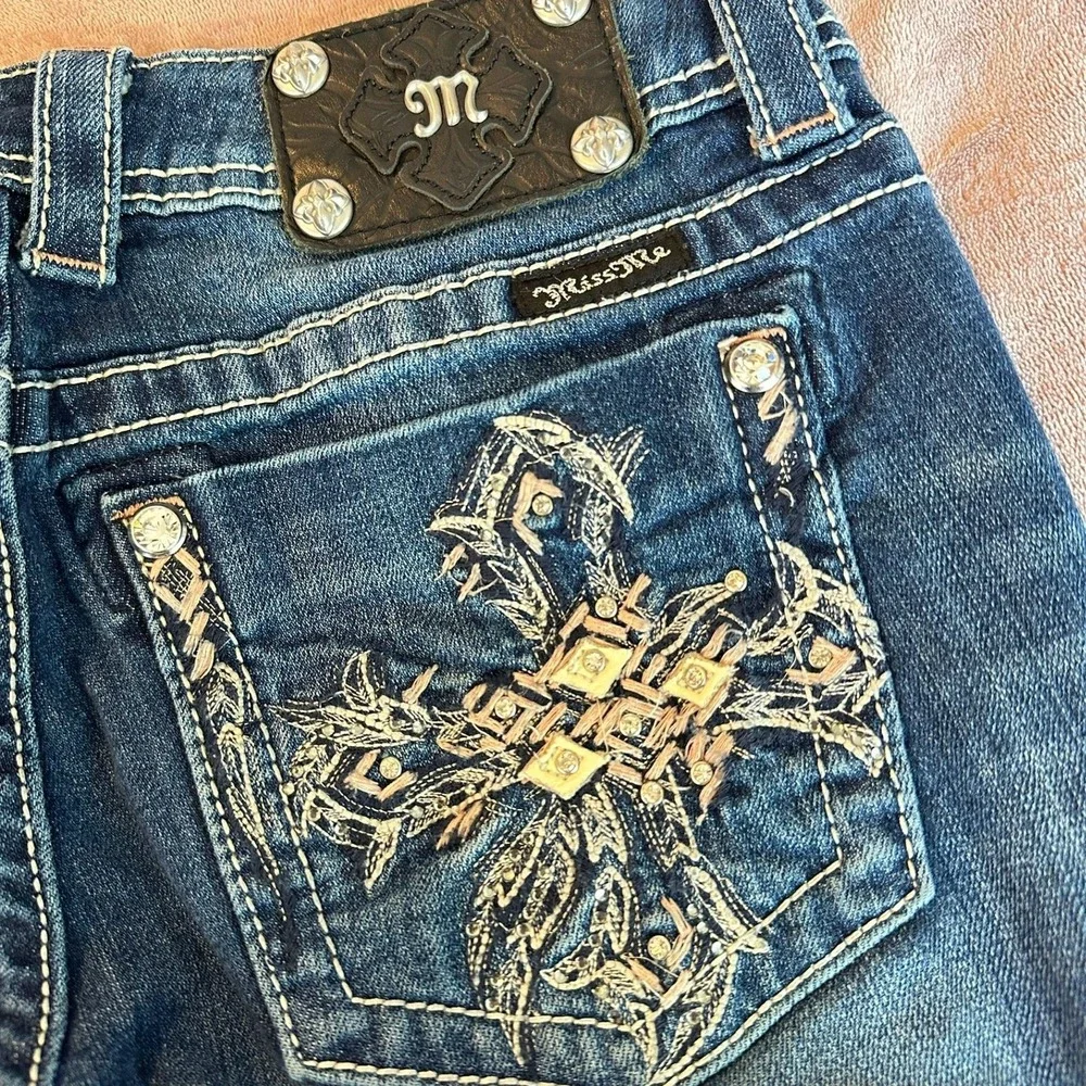 Miss Me Women's Signature Boot‎ Jeans Style JP5494BV 28 Cross Bling Y2K Western